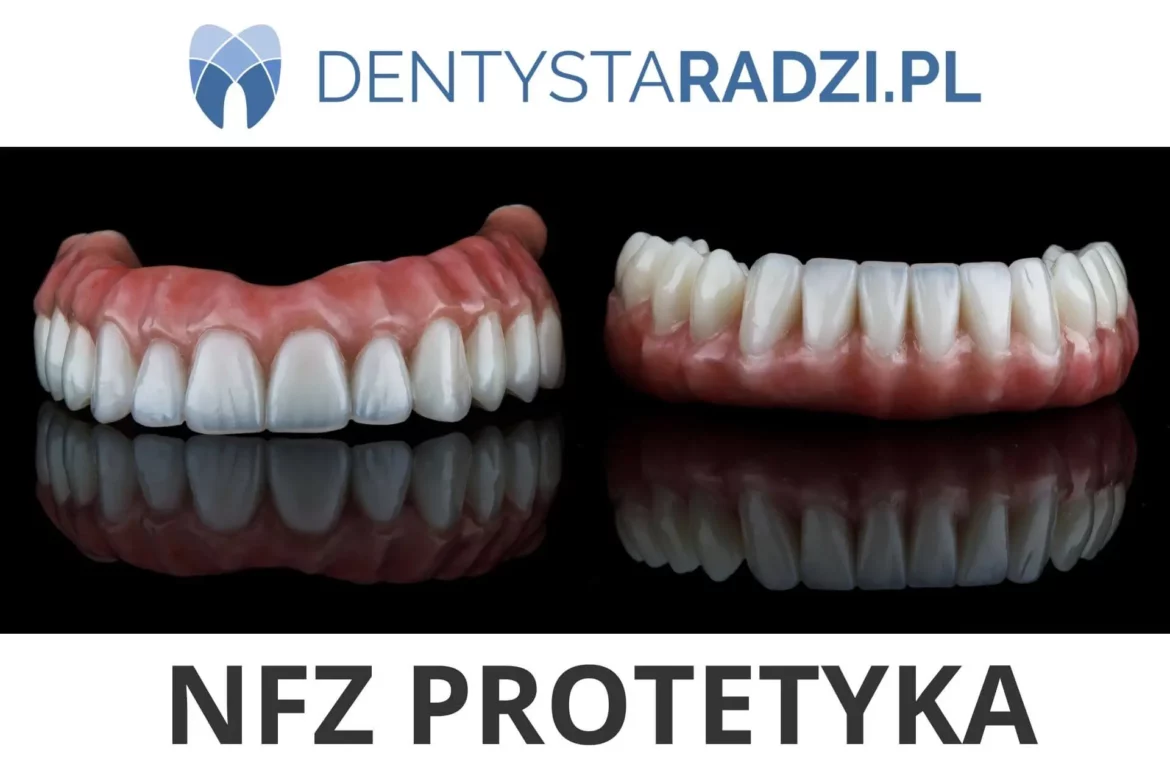 napis NFZ protetyka stomatologicznna i pokazane dwie darmowe protezy zebowe calkowite